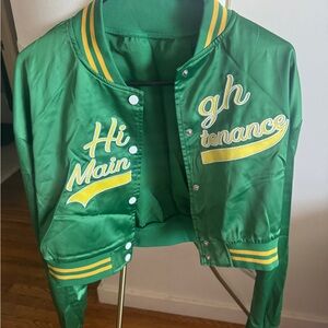 Green crop Varsity Jacket with Yellow Accents